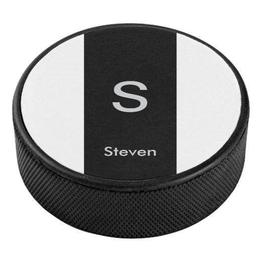 Monogram Two Tone Modern Black and White Eishockey Puck (3/4)