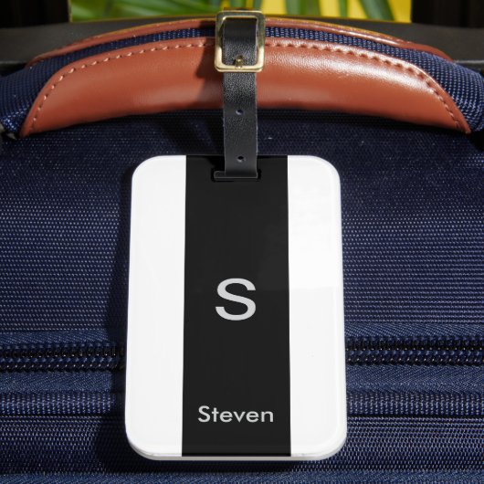 Monogram Two Tone Modern Black and White Gepäckanhänger (Vorderseite Insitu 2)