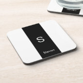 Monogram Two Tone Modern Black and White Getränkeuntersetzer (Linke Seite)