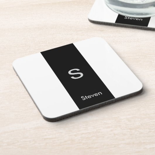 Monogram Two Tone Modern Black and White Getränkeuntersetzer (Linke Seite)