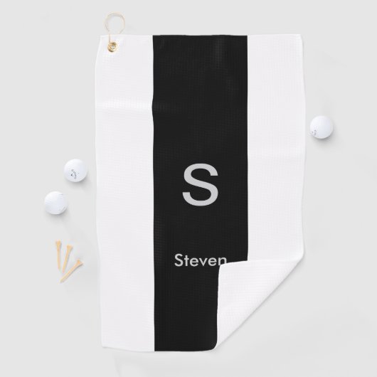 Monogram Two Tone Modern Black and White Golfhandtuch (Insitu)