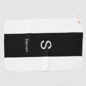 Monogram Two Tone Modern Black and White Golfhandtuch (Horizontal)