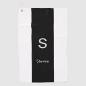 Monogram Two Tone Modern Black and White Golfhandtuch (Vorderseite)