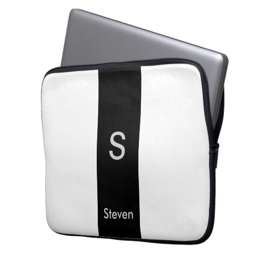 Monogram Two Tone Modern Black and White Laptopschutzhülle (Vorderseite Links)