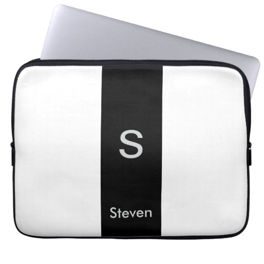Monogram Two Tone Modern Black and White Laptopschutzhülle (Vorderseite)