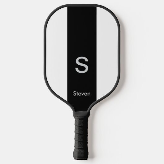Monogram Two Tone Modern Black and White Pickleball Schläger (Rückseite)