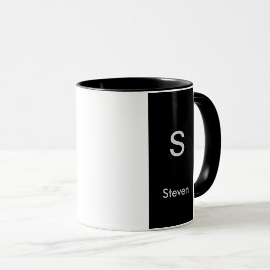 Monogram Two Tone Modern Black and White Tasse (VorderseiteRechts)