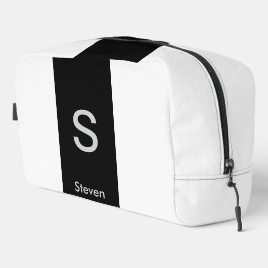 Monogram Two Tone Modern Black and White Waschbeutel (Rechte Ecke)