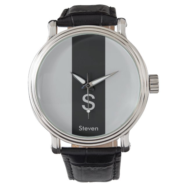 Monogram Two Tone Moderne Schwarz und Grau Armbanduhr (Vorderseite)