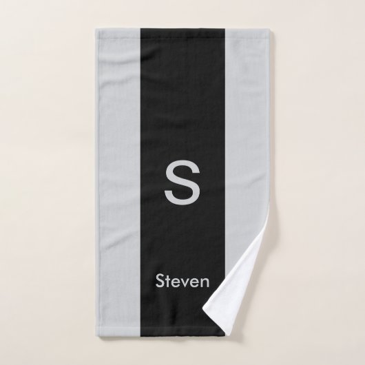 Monogram Two Tone Moderne Schwarz und Grau Badhandtuch Set (Handtuch)