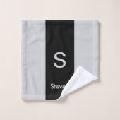 Monogram Two Tone Moderne Schwarz und Grau Badhandtuch Set (Waschlappen)
