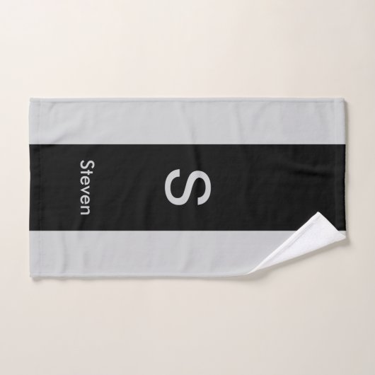 Monogram Two Tone Moderne Schwarz und Grau Badhandtuch Set (Handtuch)