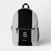 Monogram Two Tone Moderne Schwarz und Grau Bedruckter Rucksack (Vorderseite)