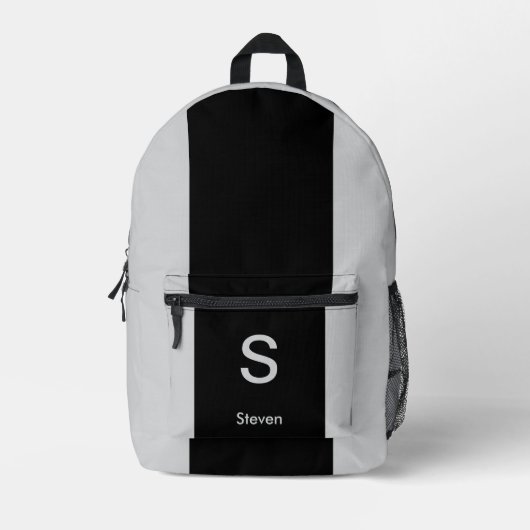 Monogram Two Tone Moderne Schwarz und Grau Bedruckter Rucksack (Vorderseite)