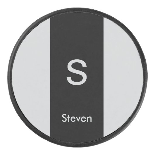 Monogram Two Tone Moderne Schwarz und Grau Eishockey Puck (Vorderseite)