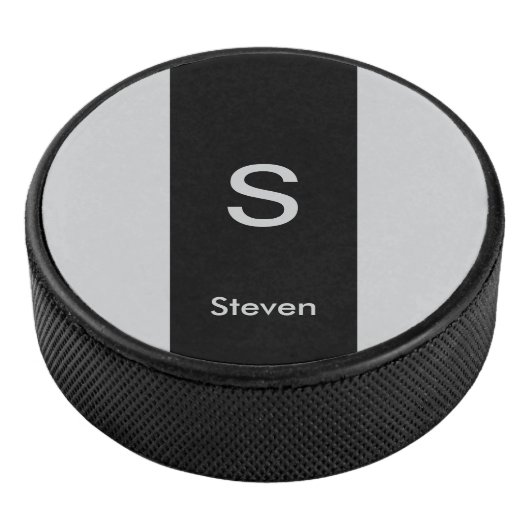 Monogram Two Tone Moderne Schwarz und Grau Eishockey Puck (3/4)