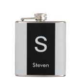 Monogram Two Tone Moderne Schwarz und Grau Flachmann (Vorderseite)