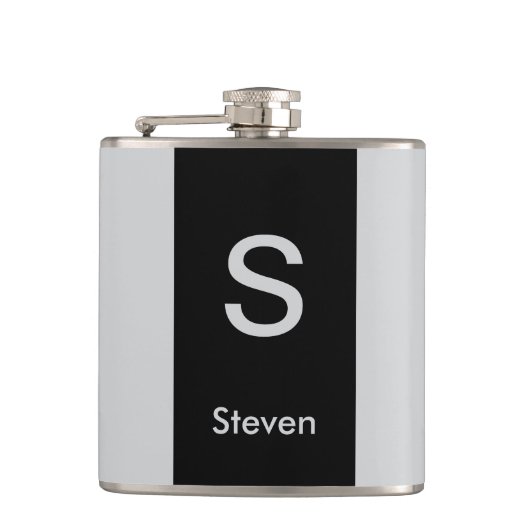 Monogram Two Tone Moderne Schwarz und Grau Flachmann (Vorderseite)