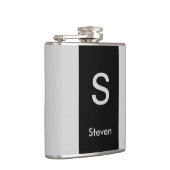 Monogram Two Tone Moderne Schwarz und Grau Flachmann (Rechts)