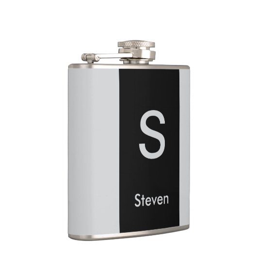 Monogram Two Tone Moderne Schwarz und Grau Flachmann (Rechts)