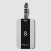 Monogram Two Tone Moderne Schwarz und Grau Gepäckanhänger (Vorderseite Vertikal)