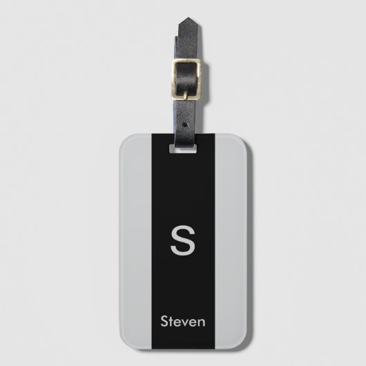 Monogram Two Tone Moderne Schwarz und Grau Gepäckanhänger (Vorderseite Vertikal)