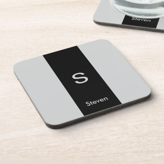 Monogram Two Tone Moderne Schwarz und Grau Getränkeuntersetzer (Linke Seite)