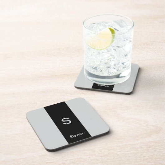 Monogram Two Tone Moderne Schwarz und Grau Getränkeuntersetzer (Rechte Seite)