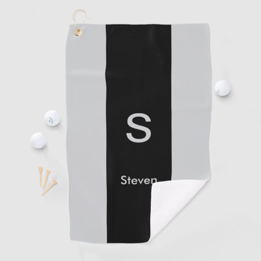Monogram Two Tone Moderne Schwarz und Grau Golfhandtuch (Insitu)