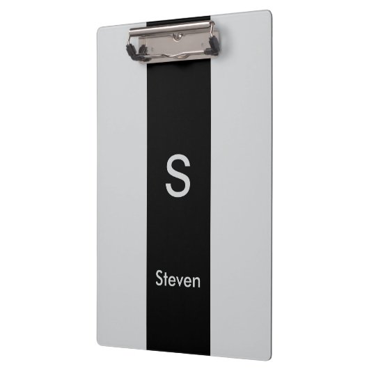 Monogram Two Tone Moderne Schwarz und Grau Klemmbrett (Links)