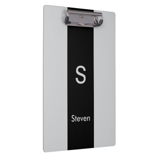 Monogram Two Tone Moderne Schwarz und Grau Klemmbrett (Rechts)