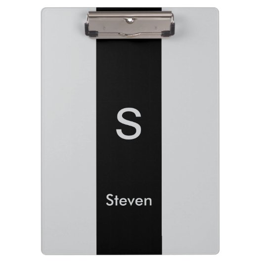 Monogram Two Tone Moderne Schwarz und Grau Klemmbrett (Vorderseite)
