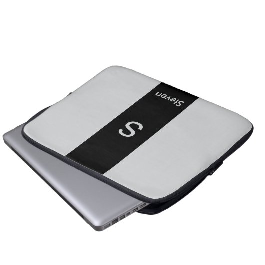 Monogram Two Tone Moderne Schwarz und Grau Laptopschutzhülle (Vorne Knopf)