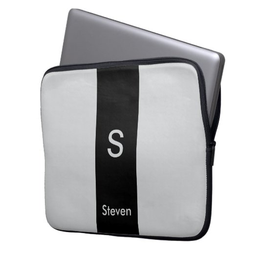 Monogram Two Tone Moderne Schwarz und Grau Laptopschutzhülle (Vorderseite Links)