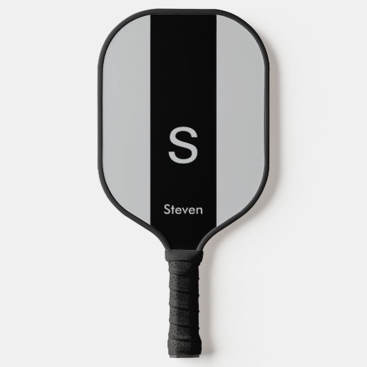 Monogram Two Tone Moderne Schwarz und Grau Pickleball Schläger (Vorderseite)
