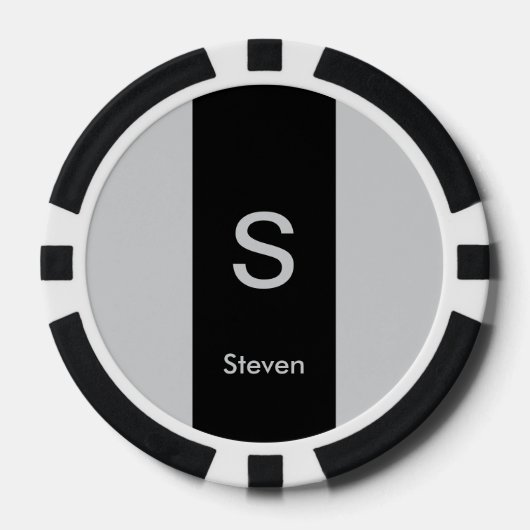 Monogram Two Tone Moderne Schwarz und Grau Pokerchips (Vorderseite)