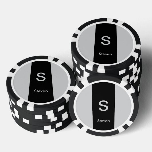 Monogram Two Tone Moderne Schwarz und Grau Pokerchips (Stapel)