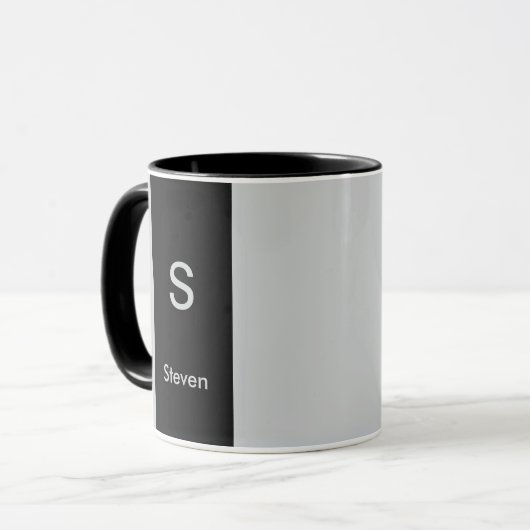 Monogram Two Tone Moderne Schwarz und Grau Tasse (Vorderseite Links)