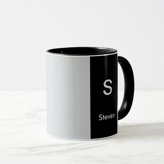 Monogram Two Tone Moderne Schwarz und Grau Tasse (VorderseiteRechts)