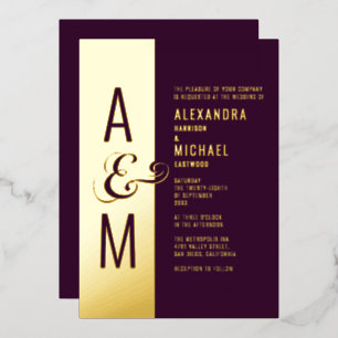 Monogram Typografie Moderne Burgundy Wedding Folieneinladung