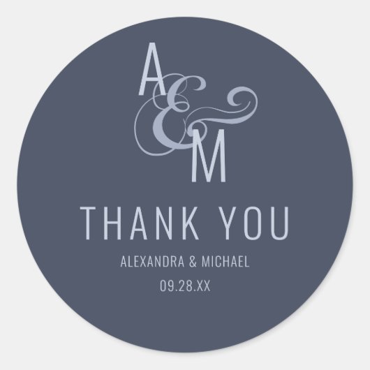 Monogram Typografie Simple Elegant Vielen Dank Runder Aufkleber (Vorderseite)