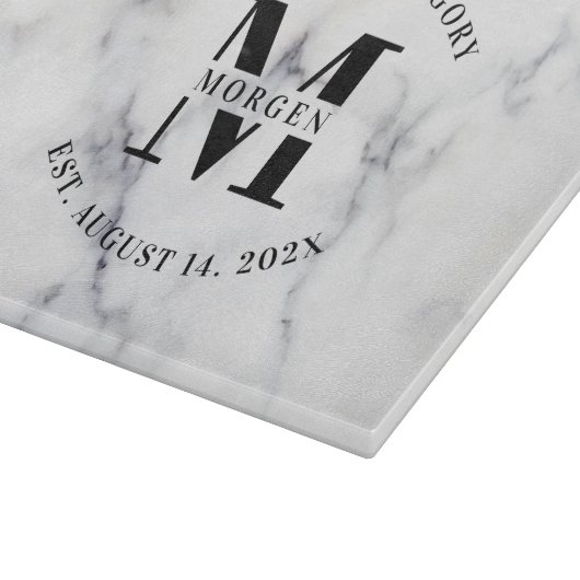 Monogram Typografie White Marble Schneidebrett (Ecke)