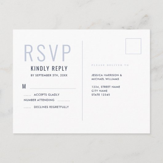 Monogram Typografy Minimalistisch Wedding RSVP Postkarte (Rückseite)