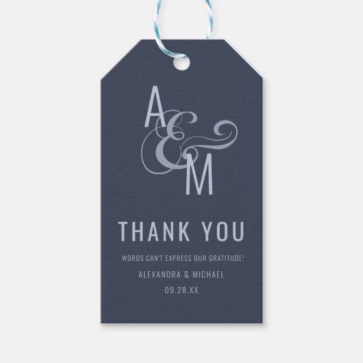 Monogram Typografy Simple Wedding Danke Geschenkanhänger (Vorderseite)
