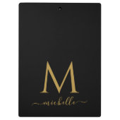 Monogram Typography Script Personalized Black Gold Klemmbrett (Rückseite)