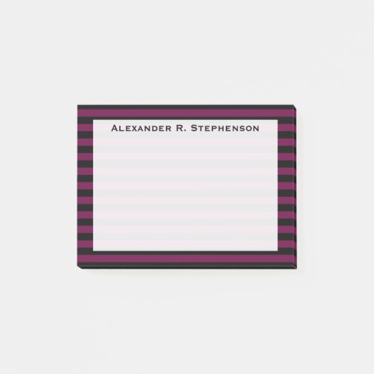 Monogram Tyrian Lila und Black Strip Post-it Klebezettel (Vorderseite)