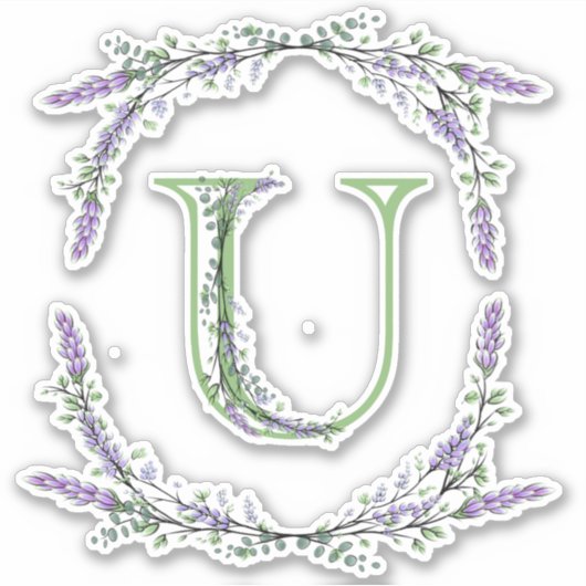 Monogram U Lavendel Eucalyptus Aufkleber (Vorderseite)