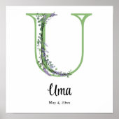 Monogram U Lavendel Eucalyptus Kinderzimmer Poster (Vorne)