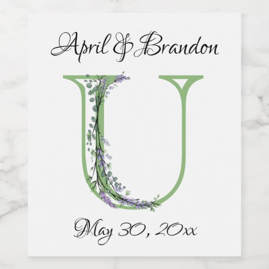 Monogram U Lavendel Eucalyptus Weinetikett (Einzelnes Label)