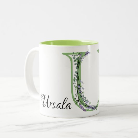 Monogram U Lavendel Eucalyptus Zweifarbige Tasse (Vorderseite Links)